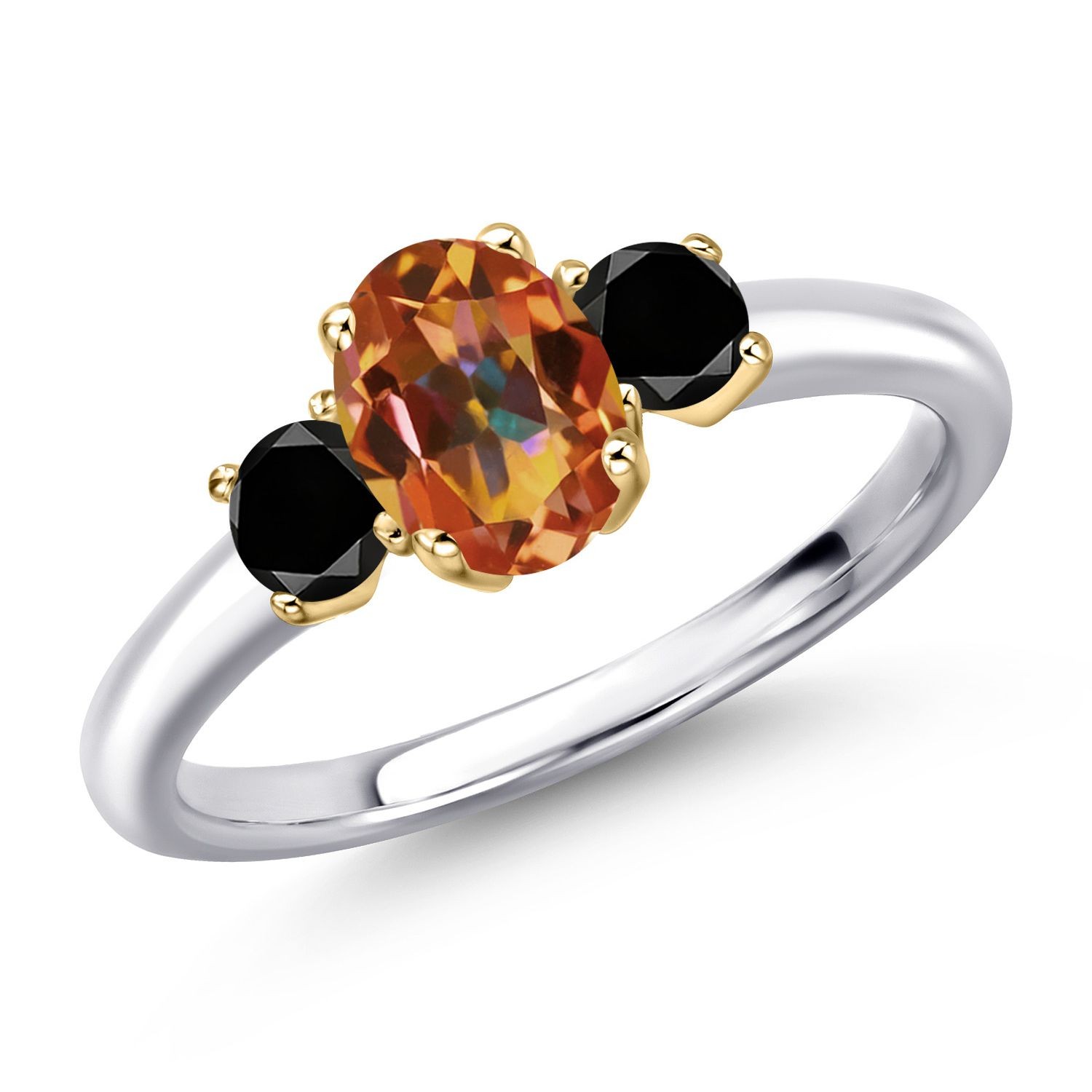925 Silver and 10K Yellow Gold Ecstasy Mystic Topaz and Black Diamond