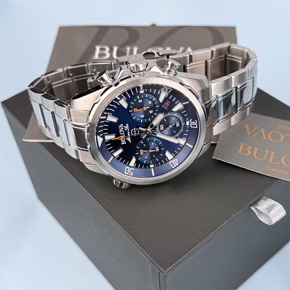 Men’s Bulova 96B256 Marine Star Chronograph Blue Dial Quartz Watch 43mm