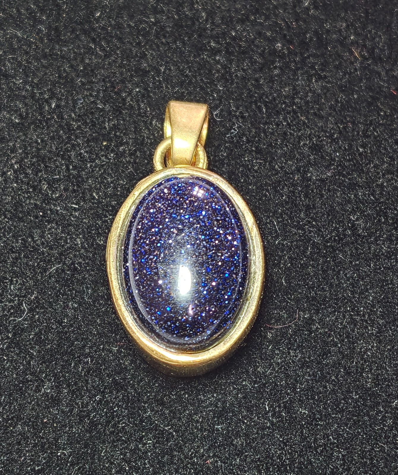 Celestial Blue Goldstone Cabochon Brushed Gold Bezel Setting Pendant for Unisex