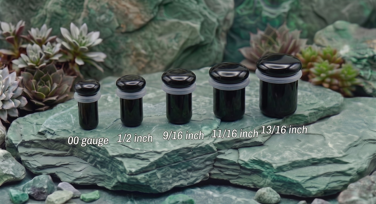 Pair of Single Flare Black Obsidian Stone Plugs gauges organic 8ga – 1 Inch E616
