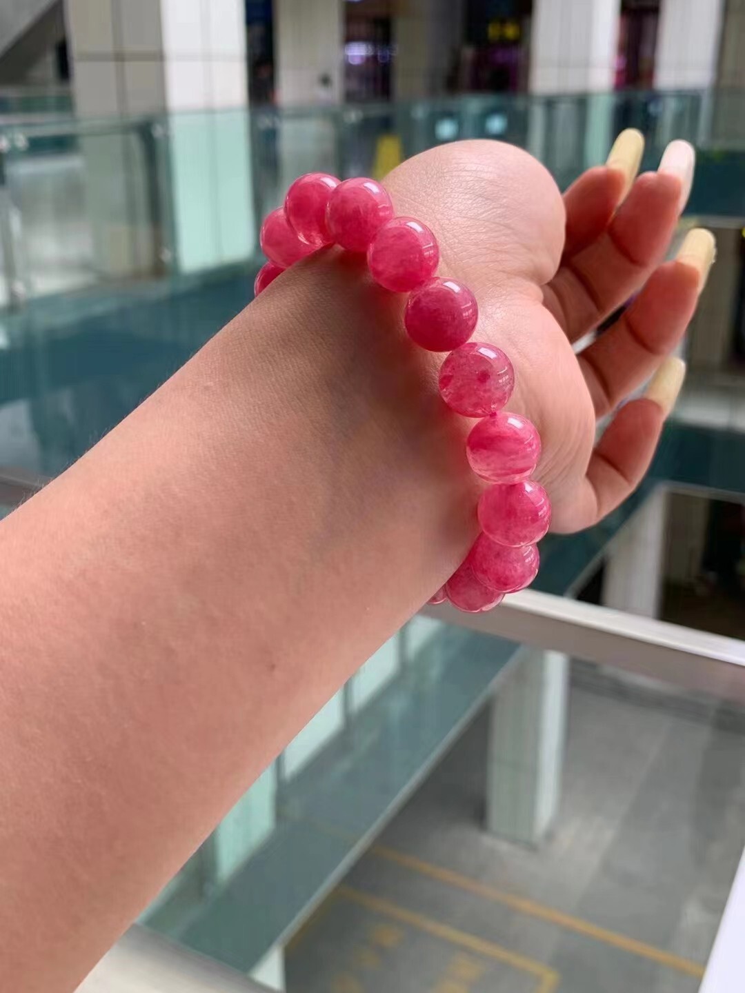 Genuine Natural ice Rose Quartz Round Beads Bracelet AAAAA 13.7mm