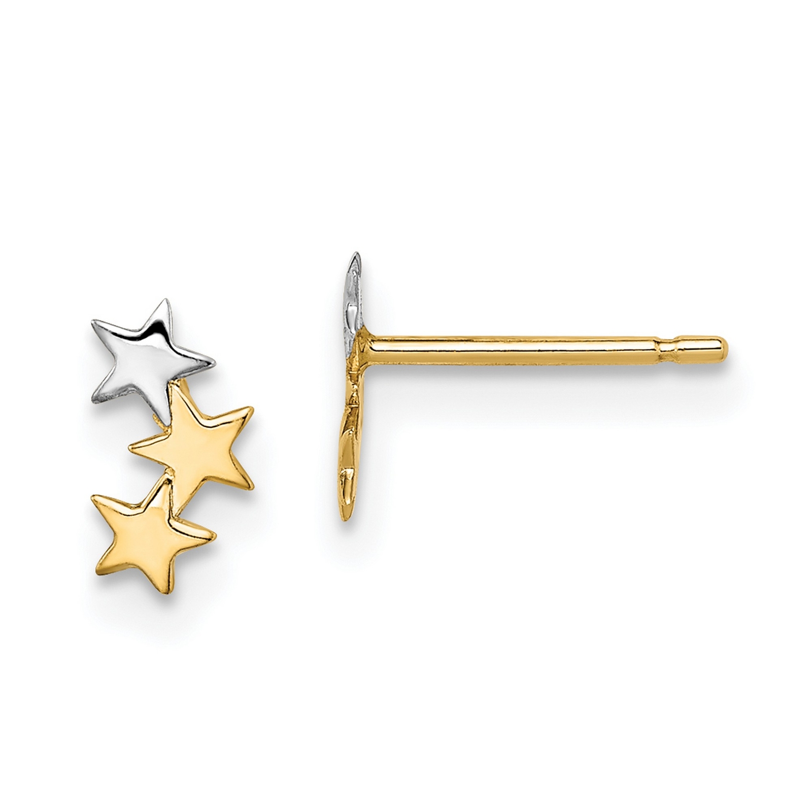 14k Two-Tone Gold Childrens and 3-Star Post Earrings