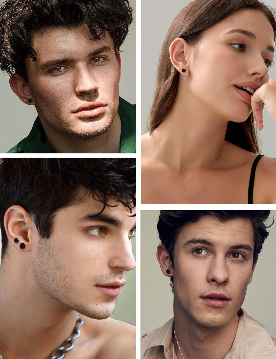 316L Surgical Steel Hypoallergenic Black Stud Earrings for Men Women, round Wate