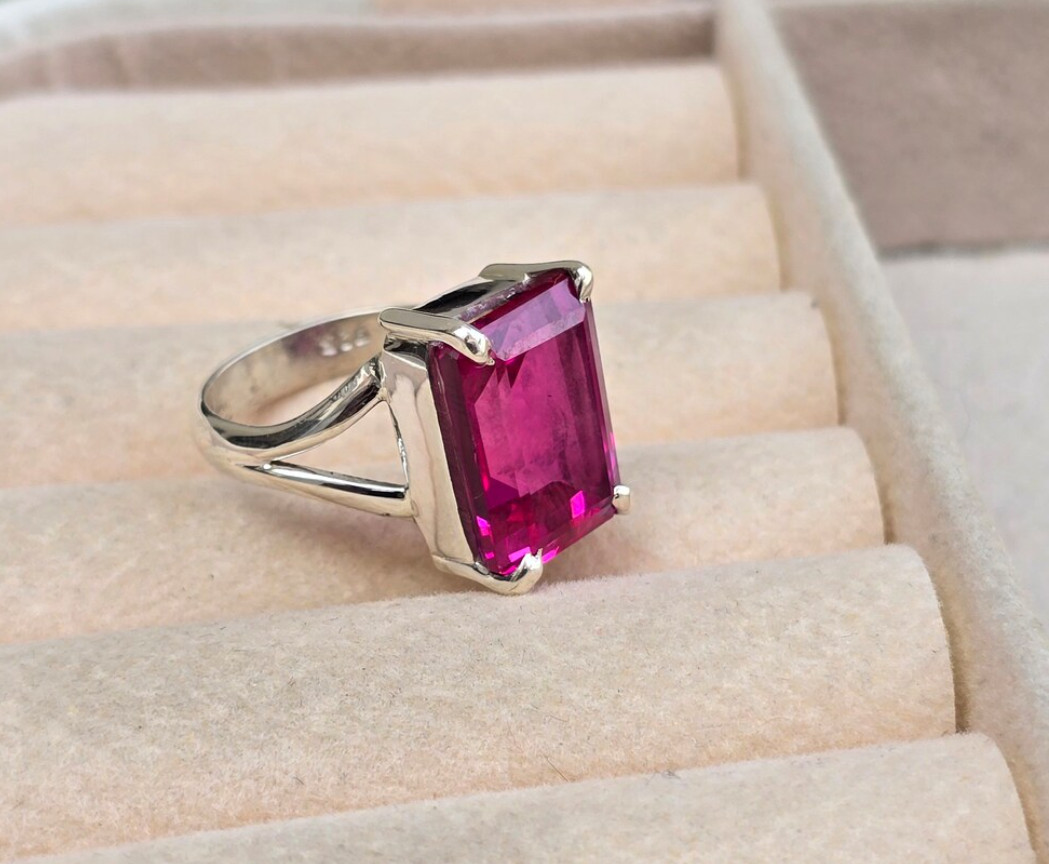 Solid 925 Sterling Silver Natural Pink Sapphire Engagement Ring Women’s Ring
