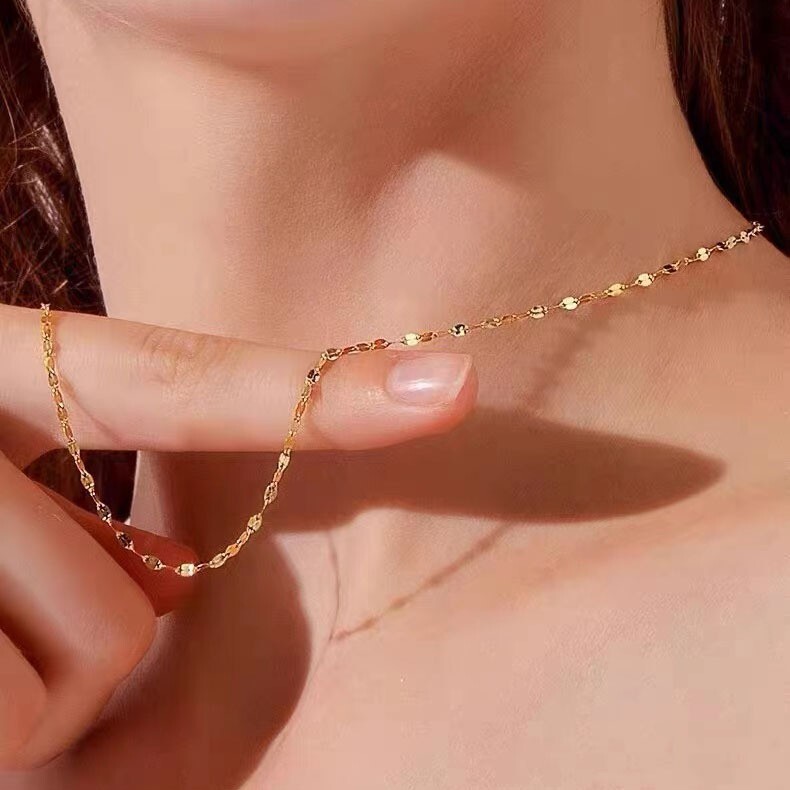 0.9mm Real Au750 Pure 18K Yellow Gold Chain Women Kiss Lip Link Necklace 17.9″