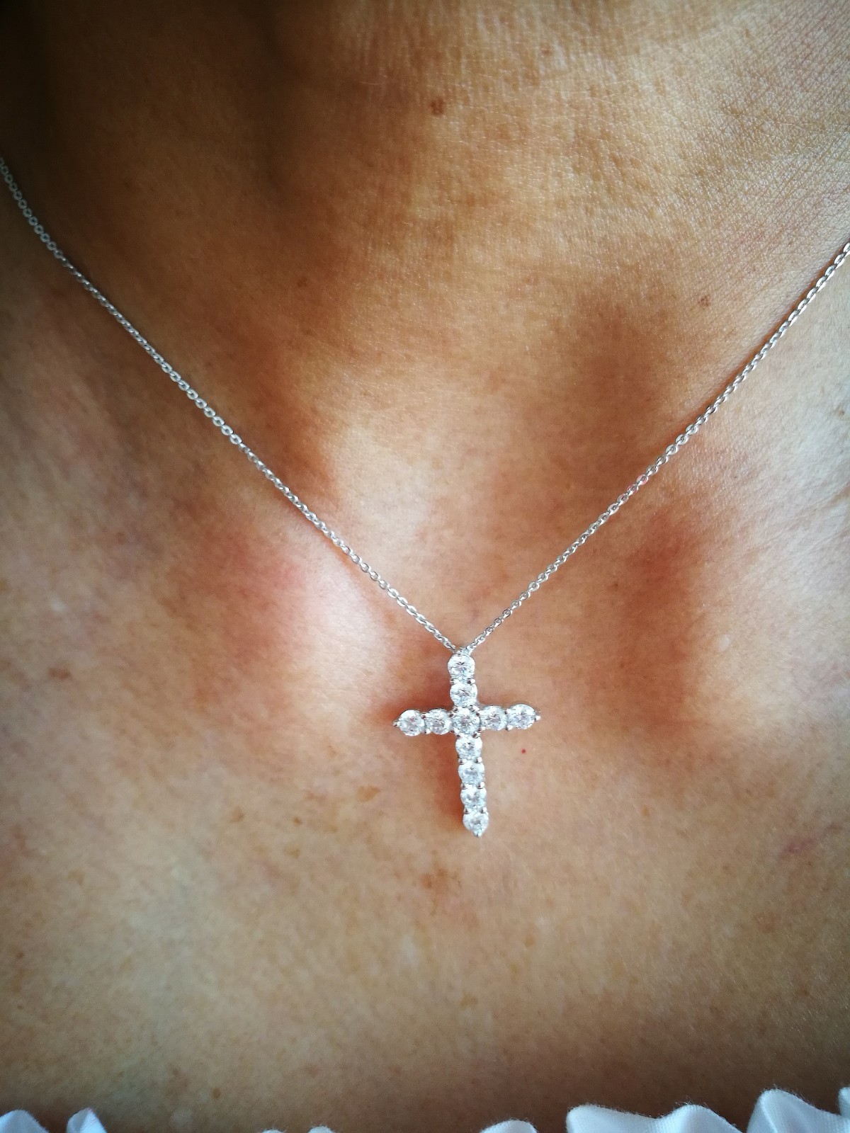 1 Ct Cross Pendant Necklace Simulated Diamond 14K Solid White Gold-Plated Silver