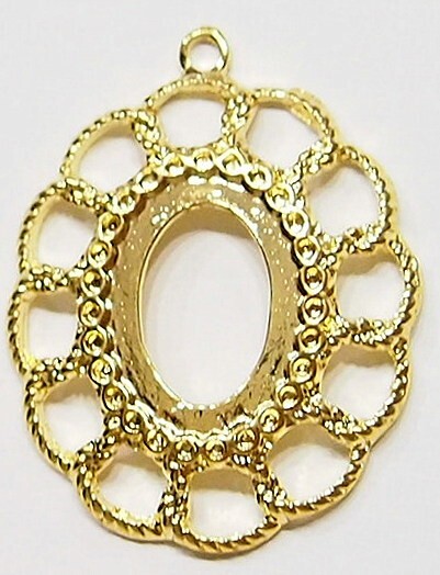10 of 18x13mm Shiny Gold Old Victorian Braided Loops Pendant Settings 36x28mm