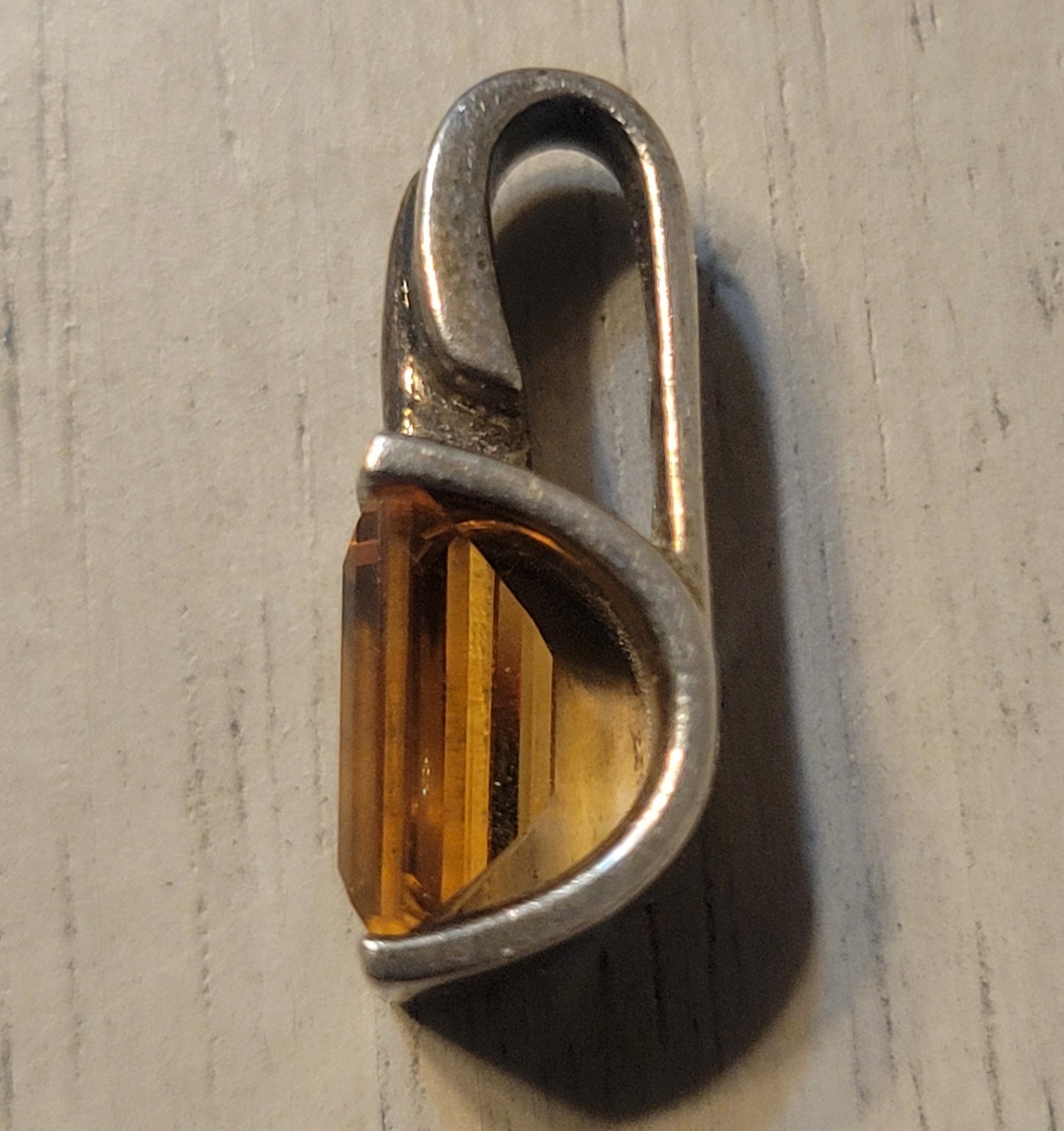 Vintage 925 Sterling Silver 18K Gold Pendant Citrine Stone Women’s Jewelry