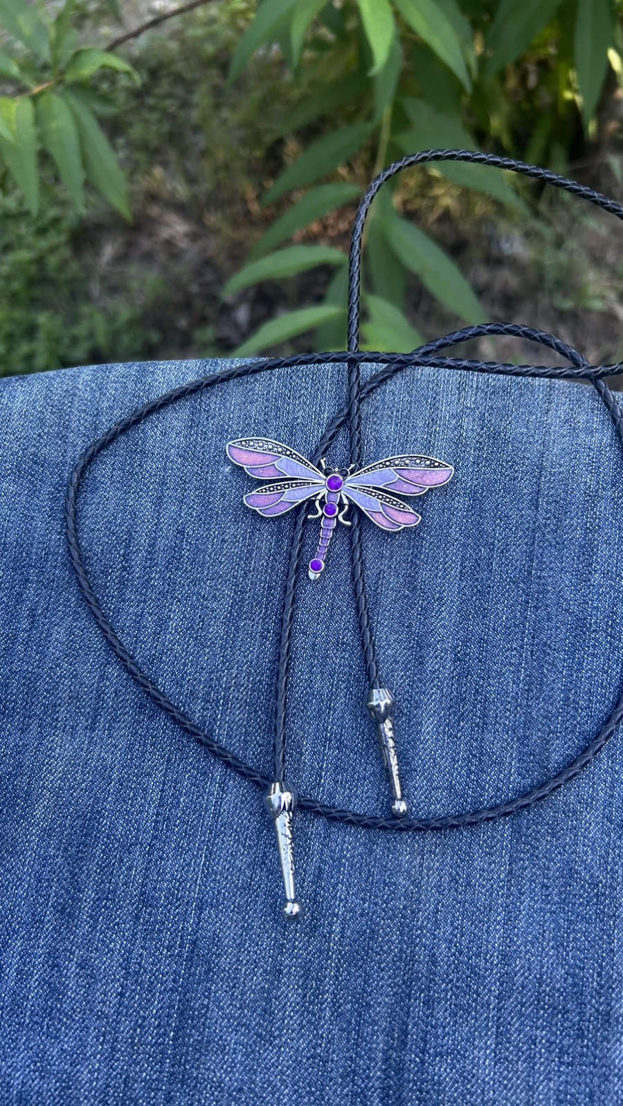 NWT Vintage Style Purple, Silver Enamel Butterfly Bolo Tie FREE SHIPPING