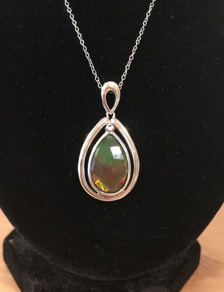 QVC Sterling Silver Canadian Ammolite Triplet Faceted Pear Shape Pendant Korite