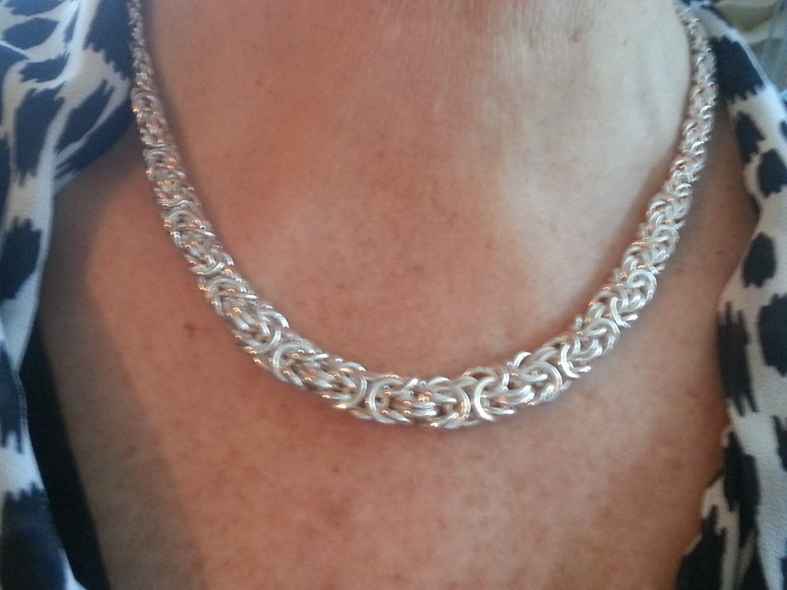 Italian 925 Silver Byzantine Style Necklace Including Slider Extender