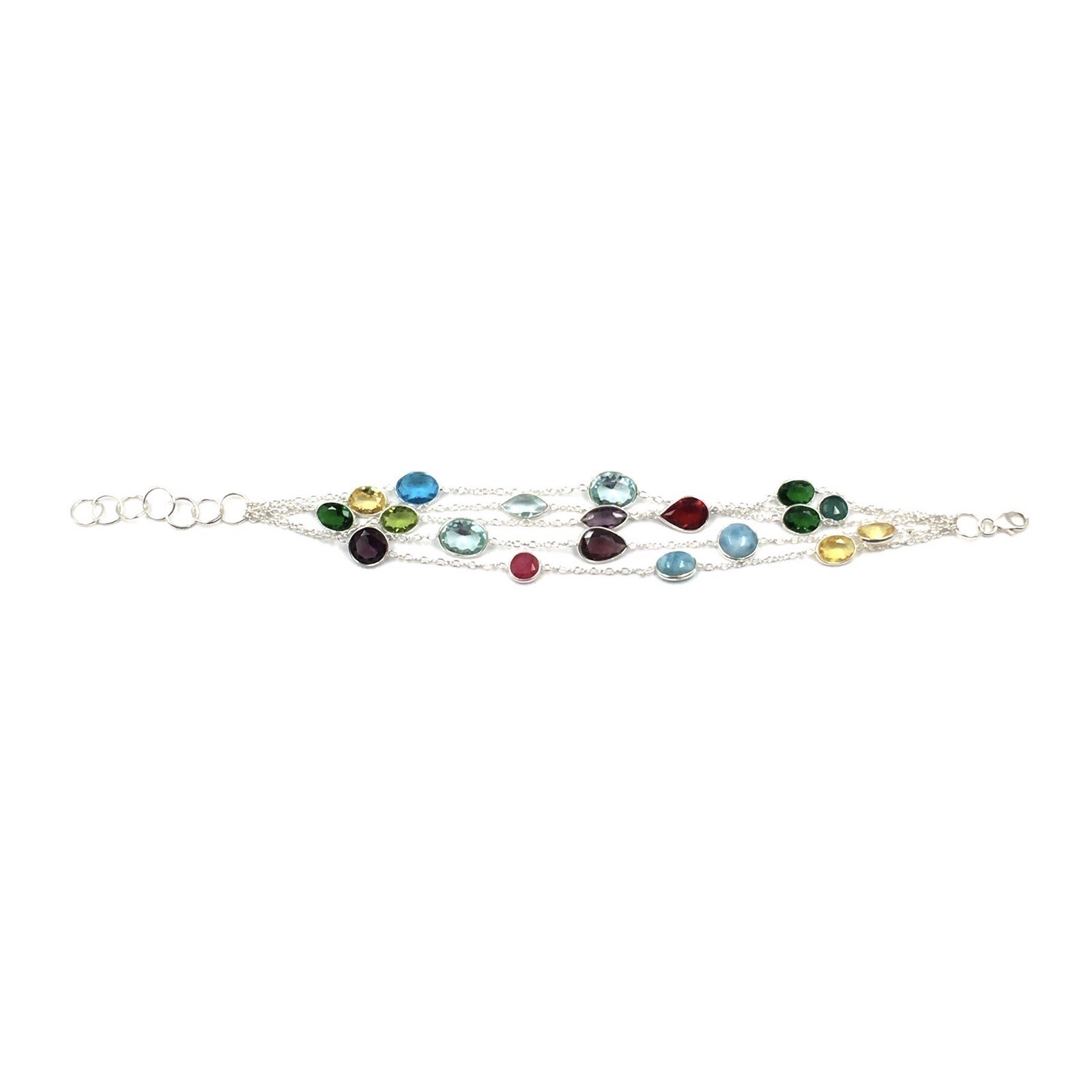 925 Silver Bracelet 17-19cm Colourful Gemstones Multicolour Jewellery Larimar Blue Red
