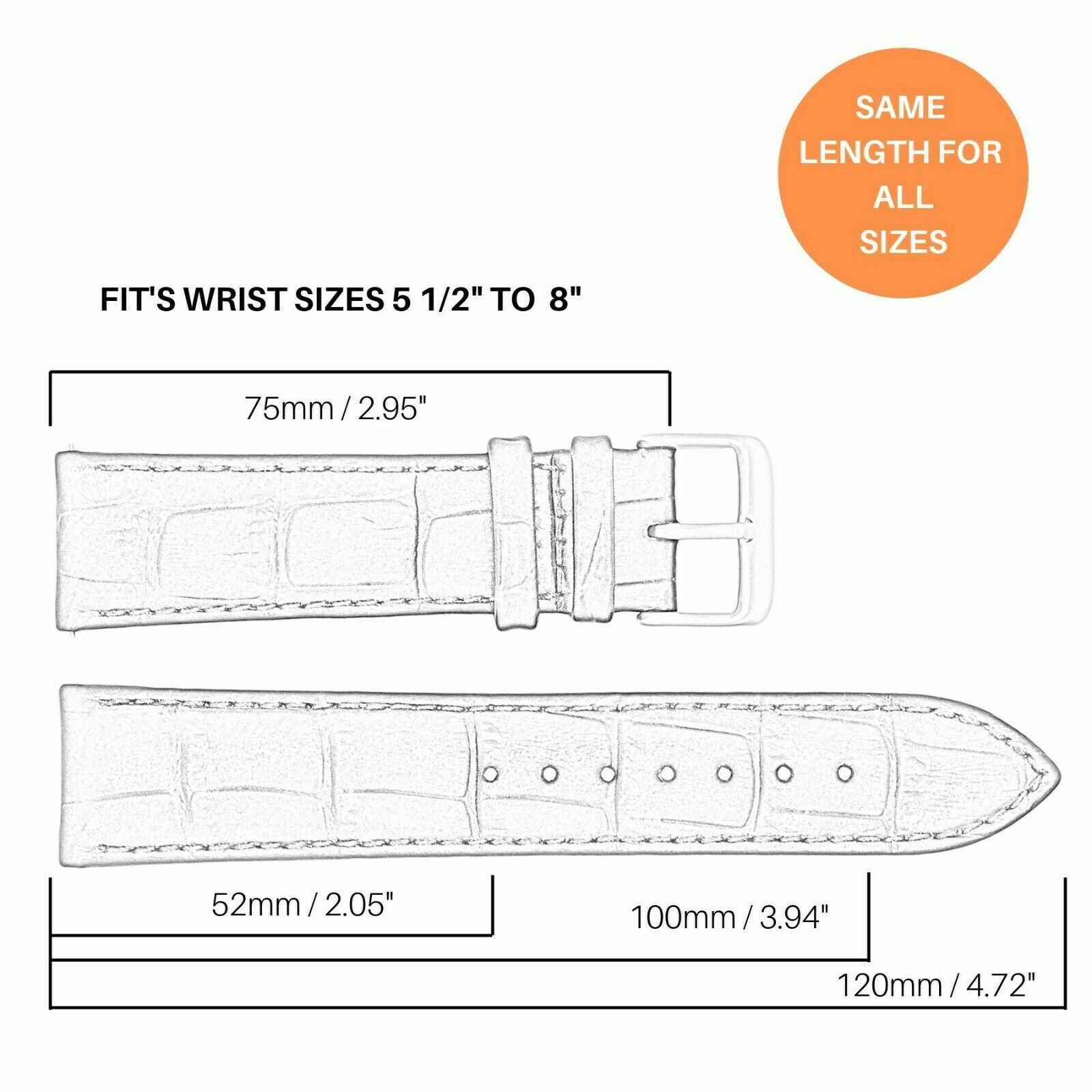 18mm 20mm 22mm Quick Fit Alligator Grain Genuine Leather Watch Band Strap