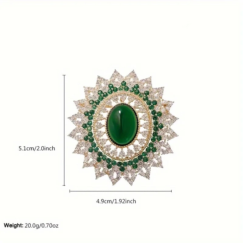 Elegant Oval Brooch for Women Vintage Imitation Jade Pin Ideal Jewelry Gift