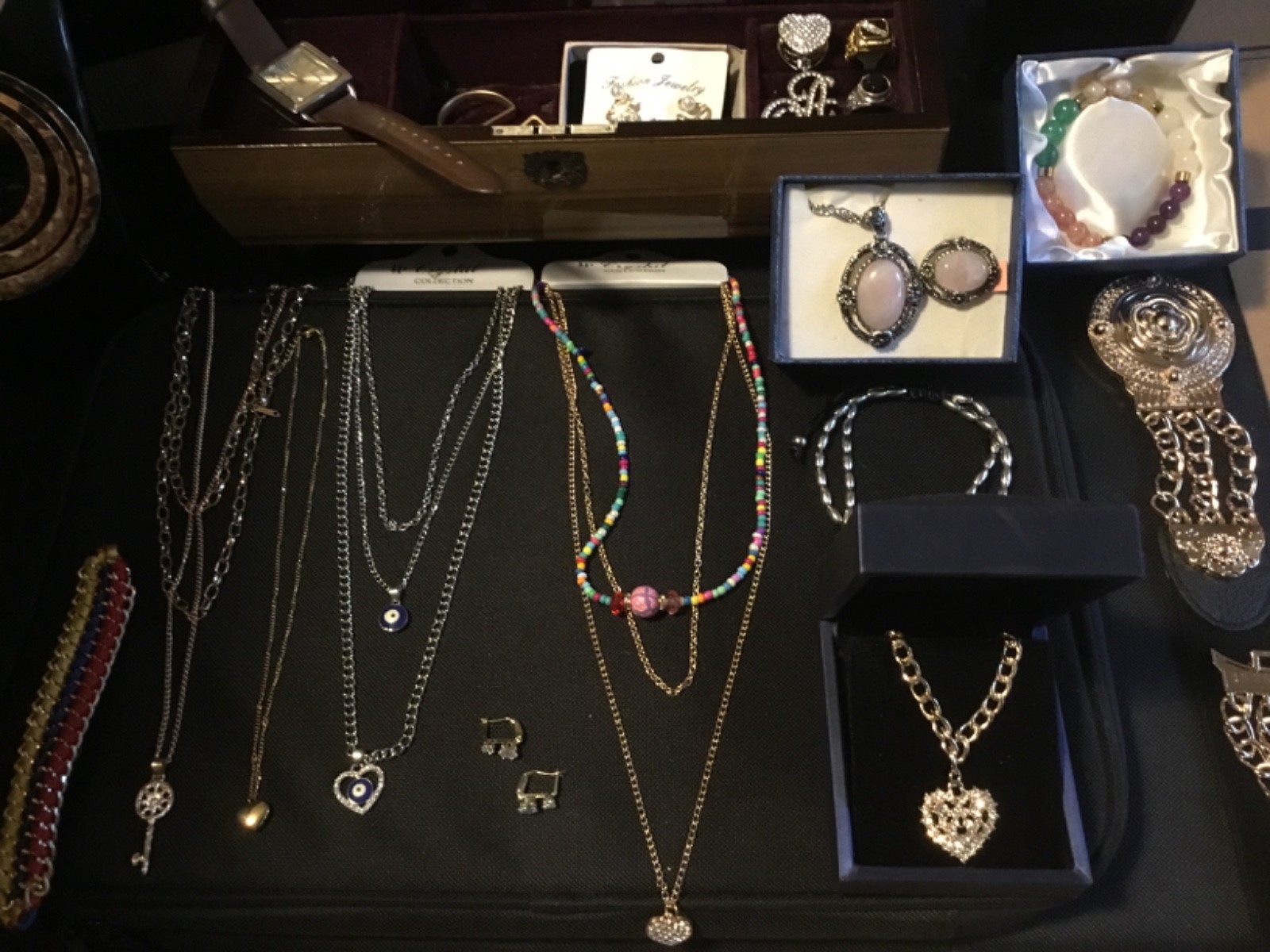 womens costume jewelry lot with musical box…