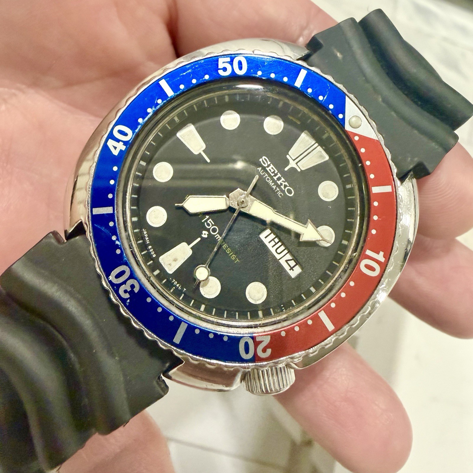 Vintage Seiko Turtle Pepsi 6309-7040 Suwa Automatic Men’s 44mm Diver Watch RUNS