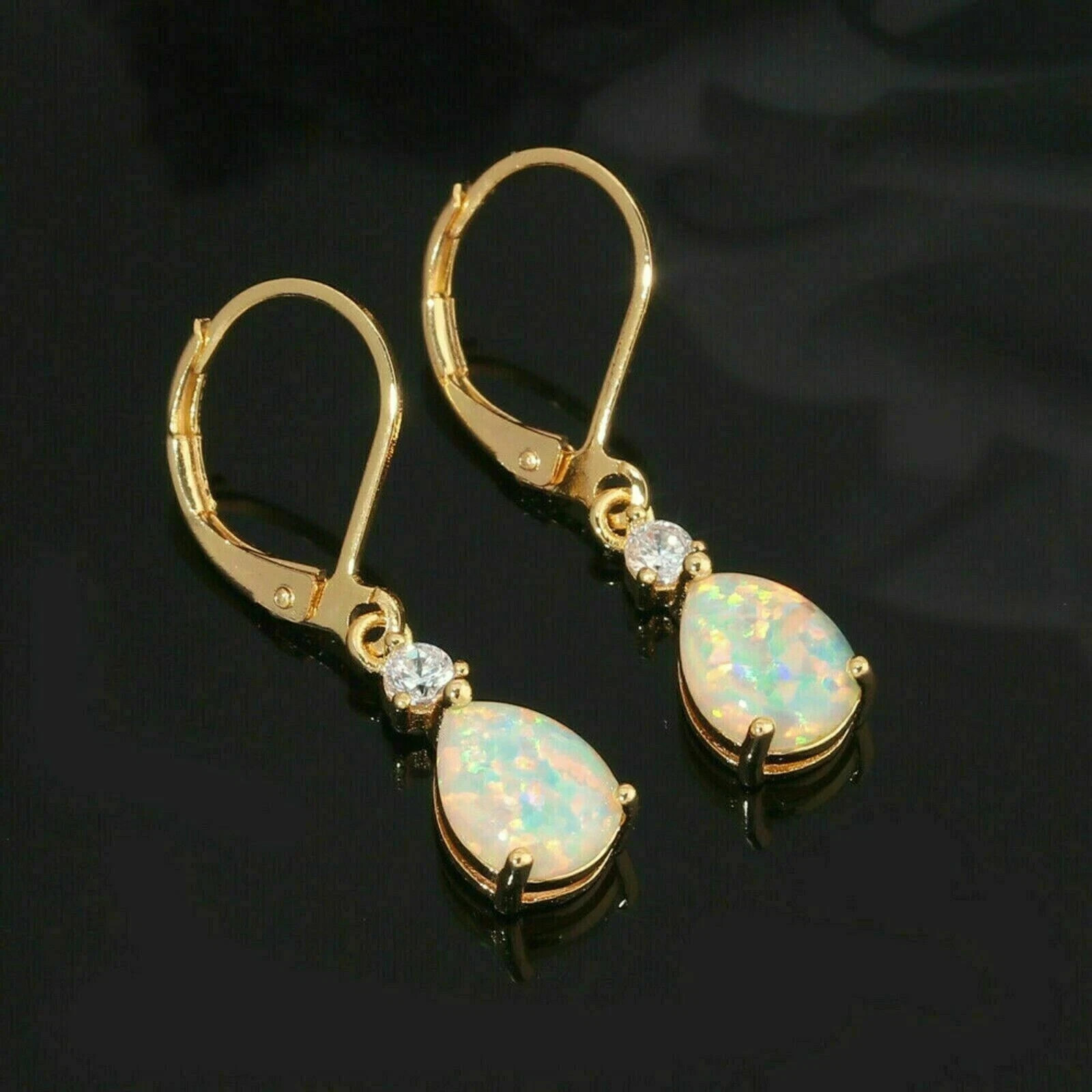 2Ct Pear Cut Fire Opal Drop & Dangle Lever back Earrings 14K Yellow Gold Finish