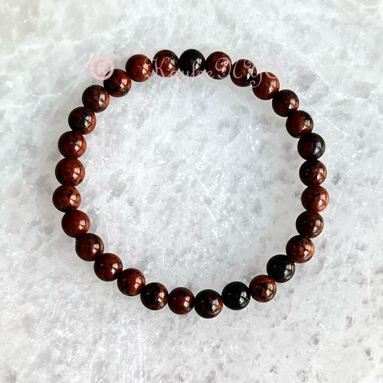 Wholesale Lot 6 Pcs Natural Mahogany Obsidian 6mm 7.5” Crystal Stretch Bracelet