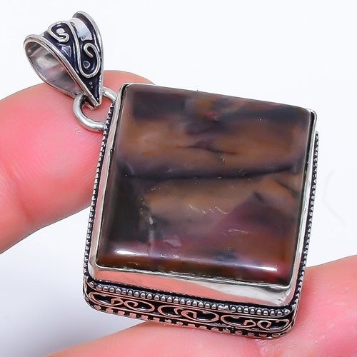 Natural Polychrome Jasper Gemstone 925 Silver Plated Jewelry Pendant 2.0″ F581