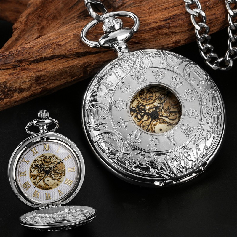 Steampunk Gear Quartz Pocket Watch Multi-Style Choose Color & Design Chain Gift