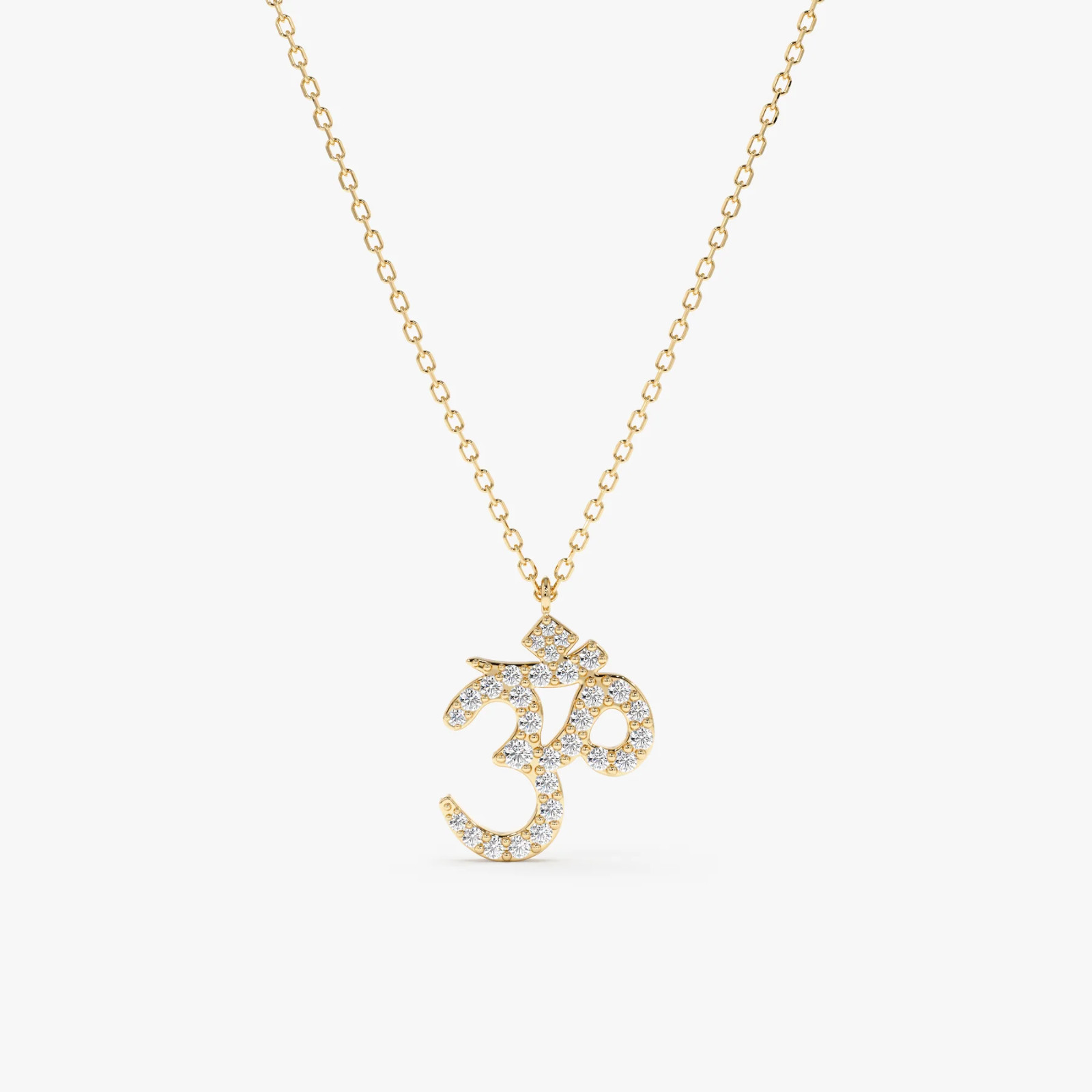 0.17 Ct Natural Round Diamond Hindu Symbol Om Pendant Necklace 14k Yellow Gold
