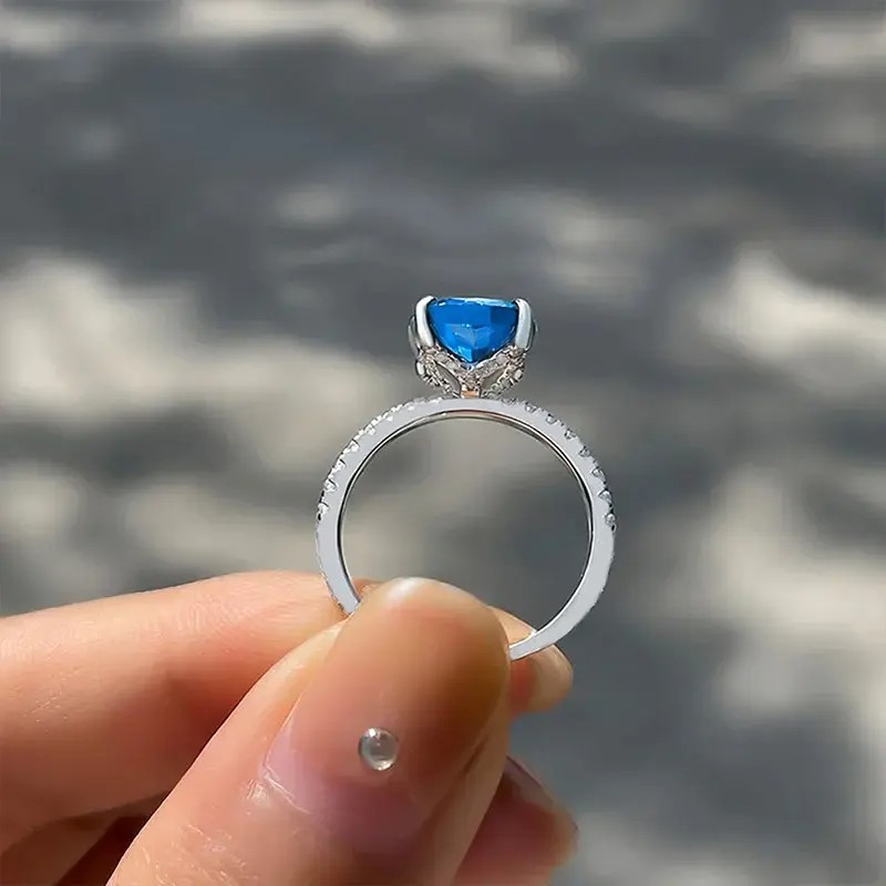 4 Ct blue oval cut real moissanite wedding engagment ring 14k white gold plated