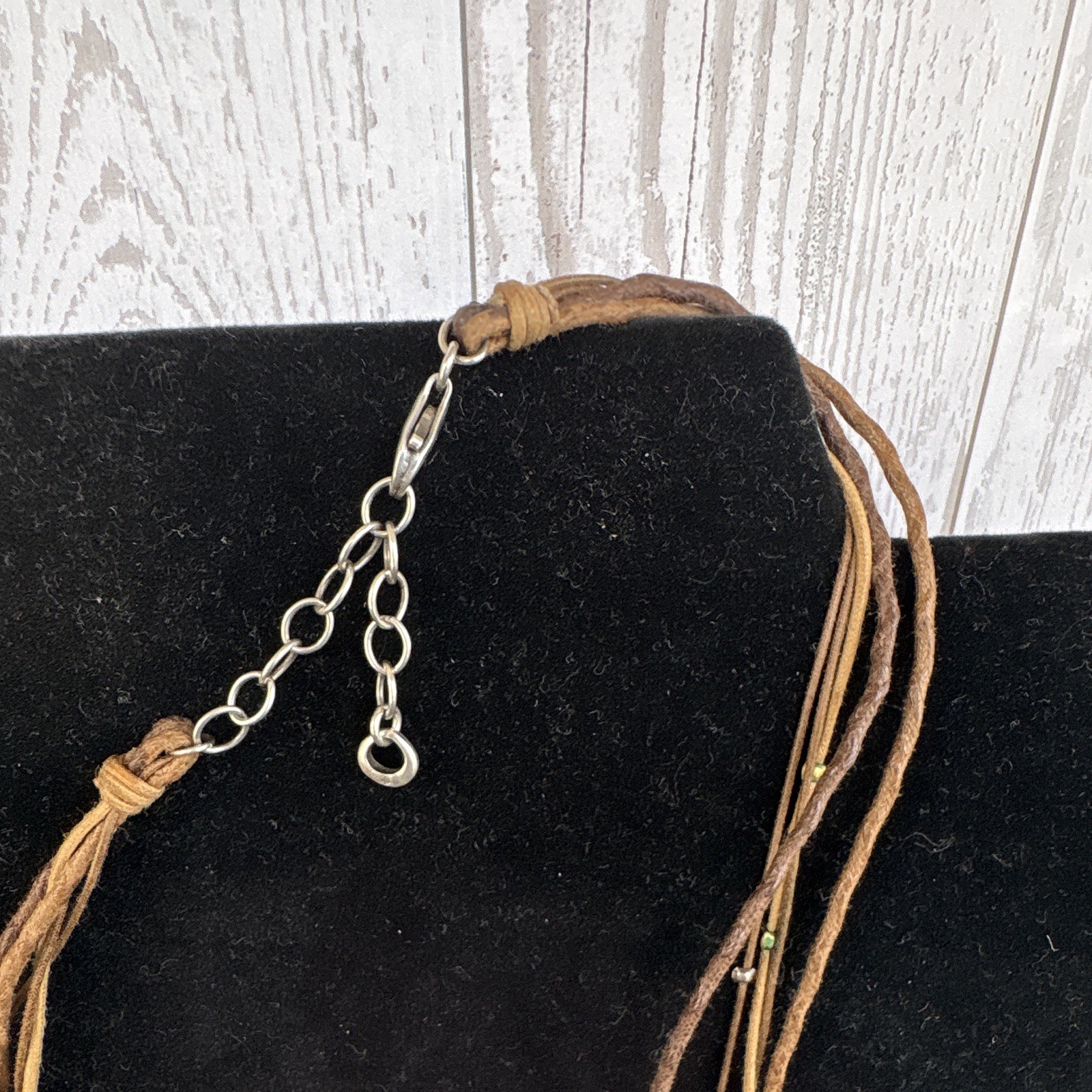 Silpada Brown Leather Cord Multi-Strand Necklace Turquoise Oval Bezel Charm