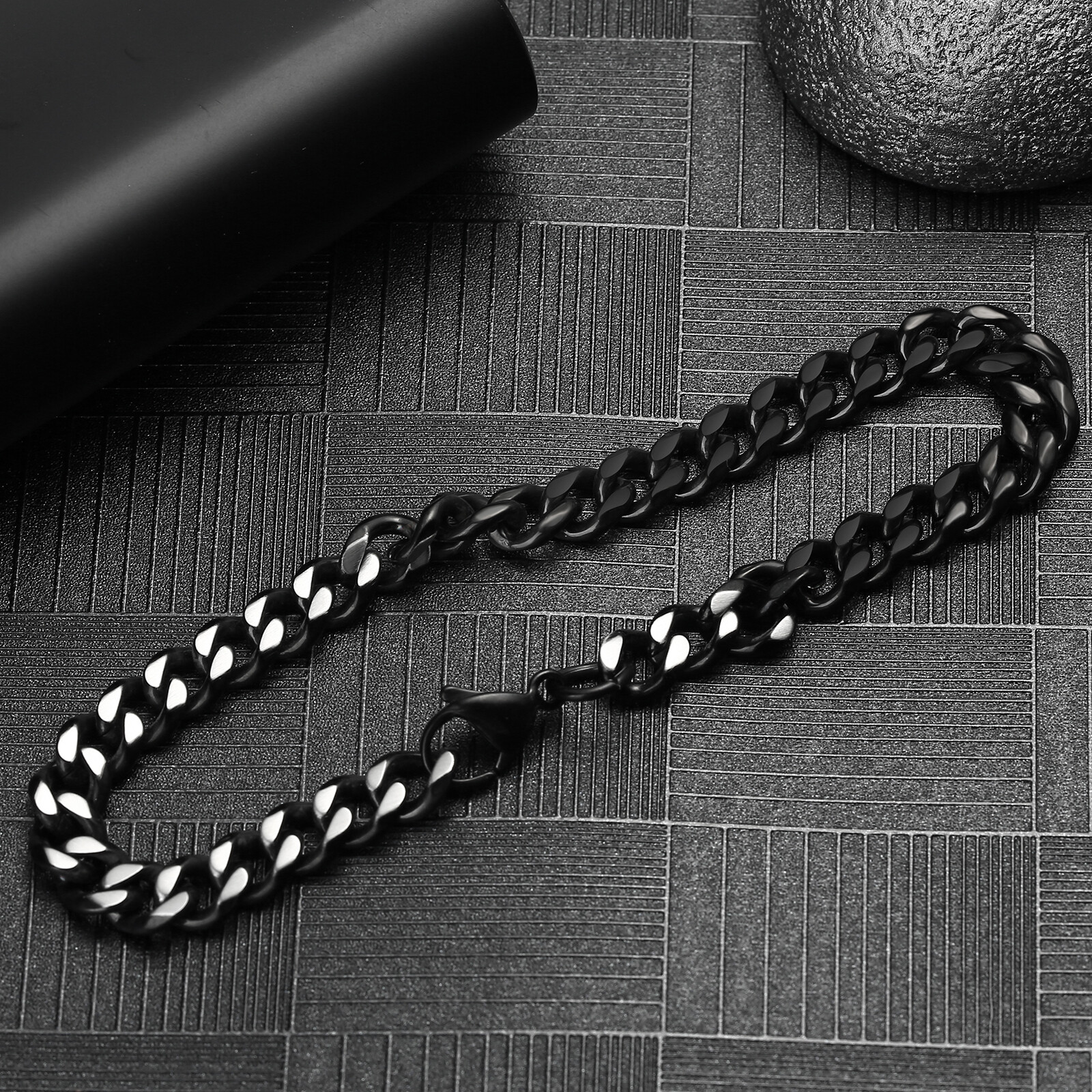 Basic Punk Stainless Steel 7mm Cuban Necklaces Bracelet For Men Women Black