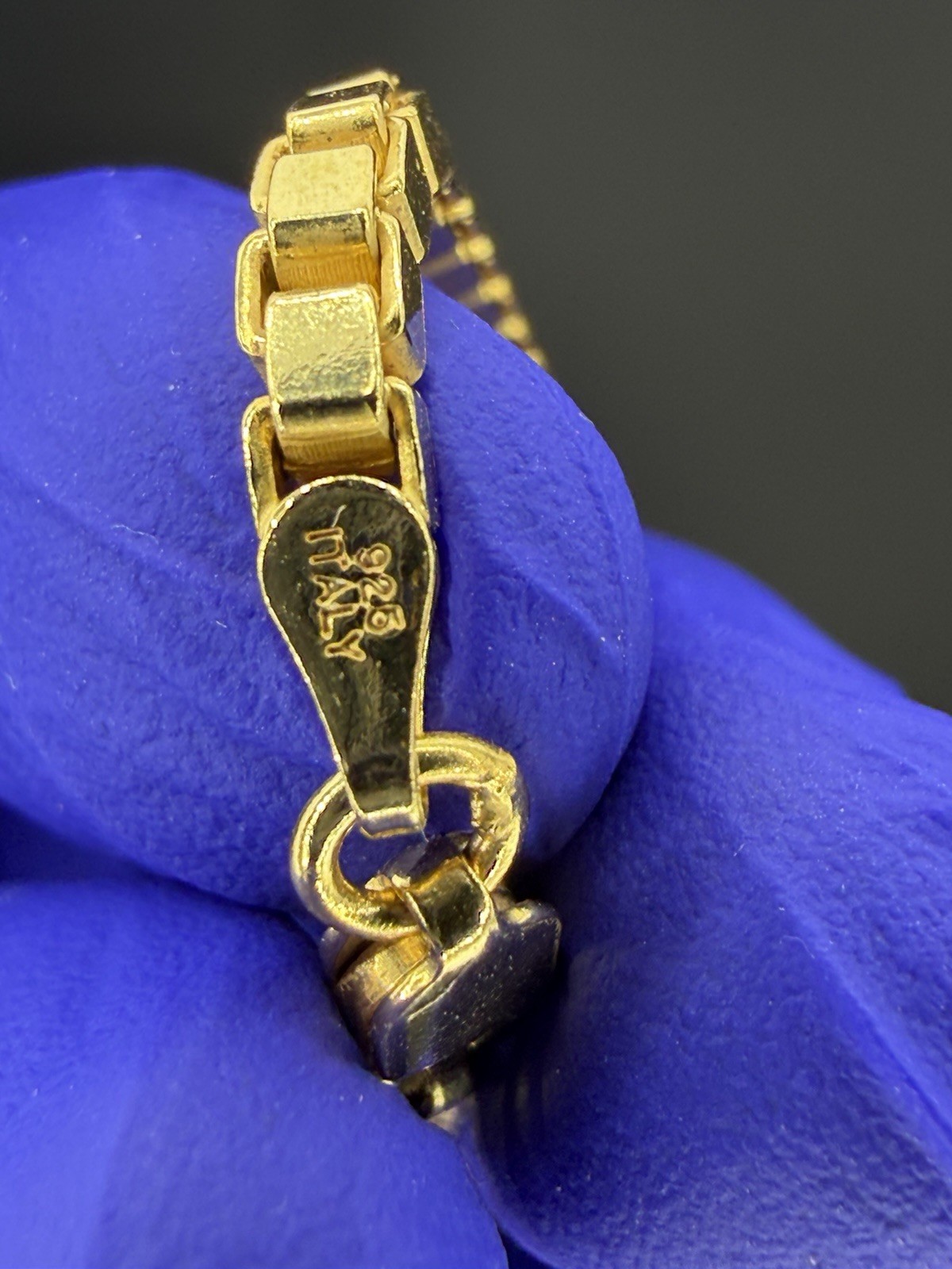 Gold in Color Box Chain Bracelet 925 Italy KA 1772 Venetian Link Lobster Clasp