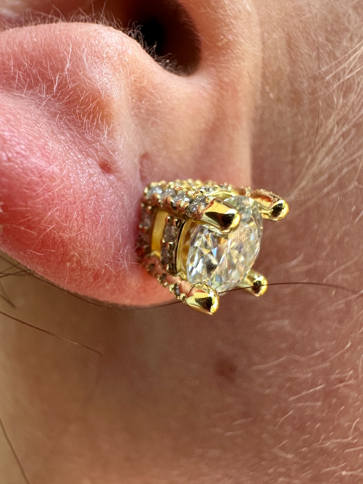 Moissanite 3D Iced Solitaire Screwback Stud Earrings Real 14k Gold Plated Silver