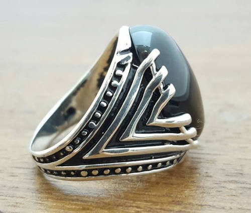 Solid 925 Sterling Silver Natural Black Onyx Gemstone Signet Men’s Unisex Ring