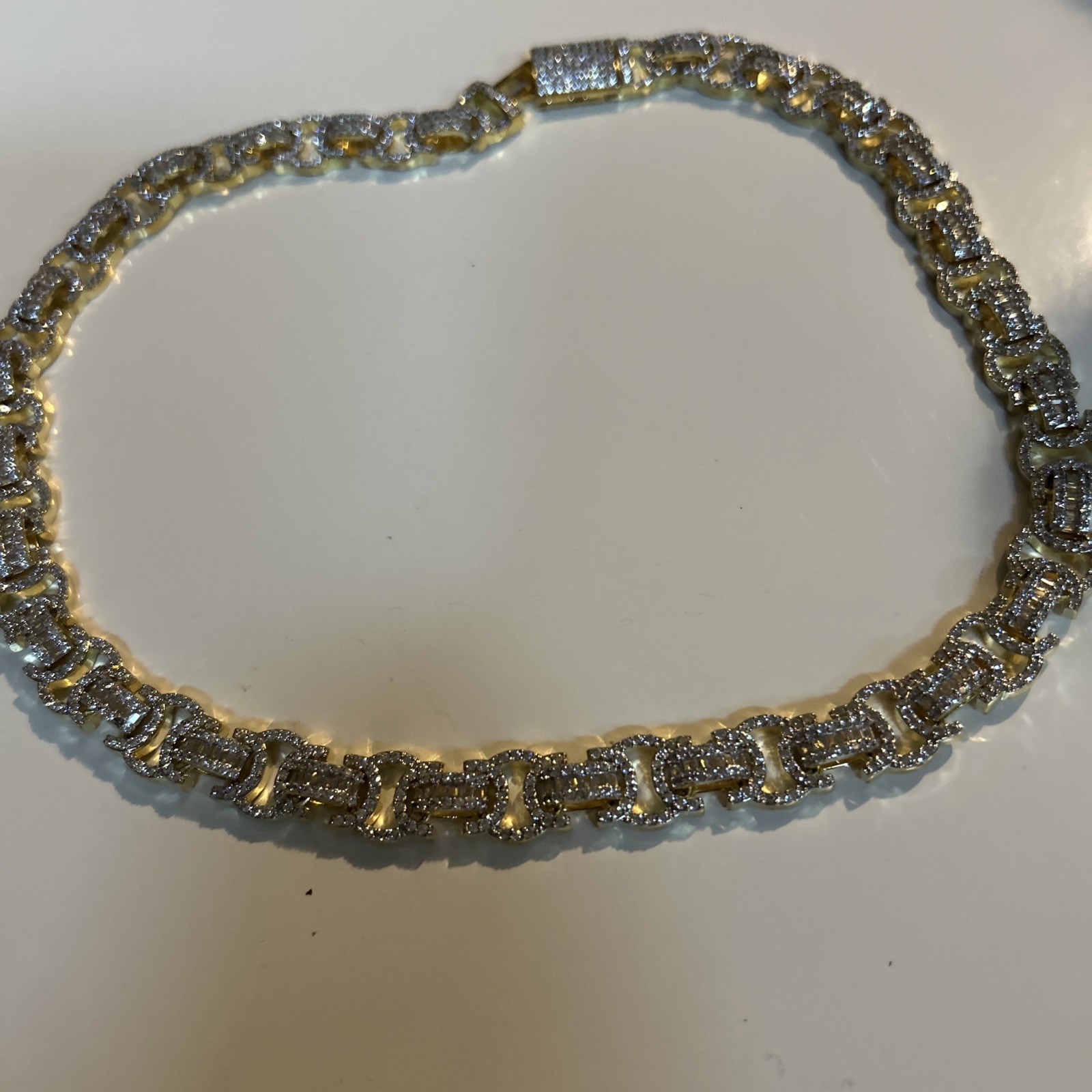 iced out cuban link chain Baguette Style ByzantineLink Chain Necklace 21 Inches