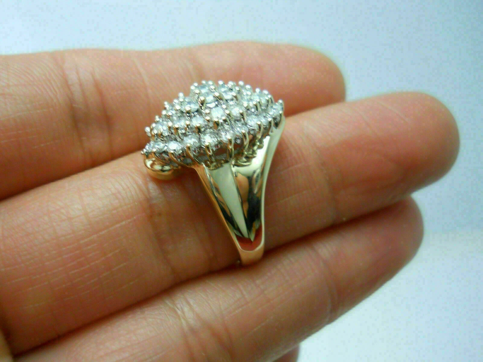 Silver 2Ct Round Cut Simulated Diamond Cluster Engagement Ring 14K Gold Plated