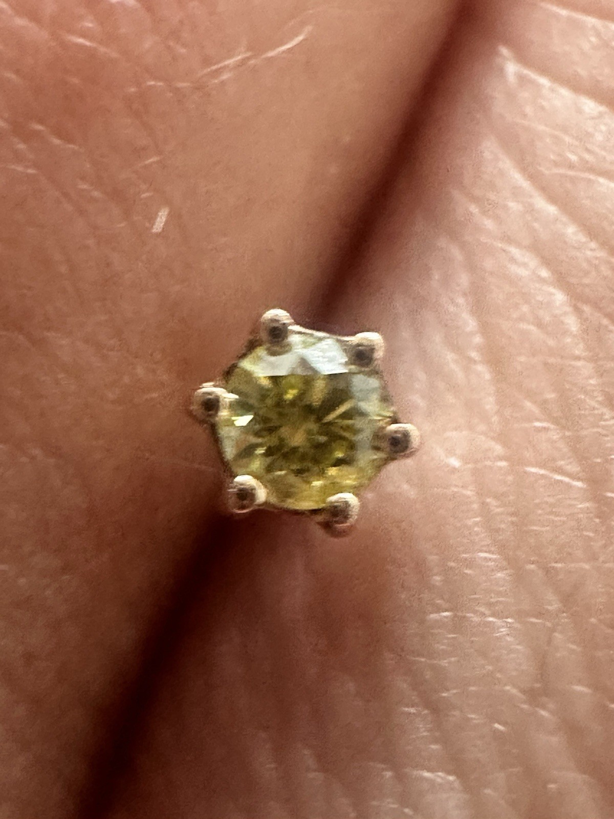 14K Rose Gold 0.09 Ct Fancy Yellow Diamond Stud Earring Single No Back Natural