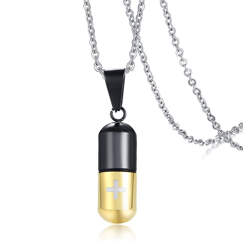Medical Cross Pill Container Holder Stainless Steel Pendant Necklace Choker Gift