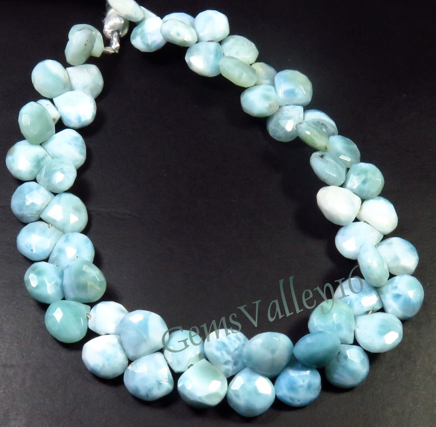 Natural Larimar Faceted Gemstone Heart Shape Beads 7.5-8.5mm 8″strand GV-2055