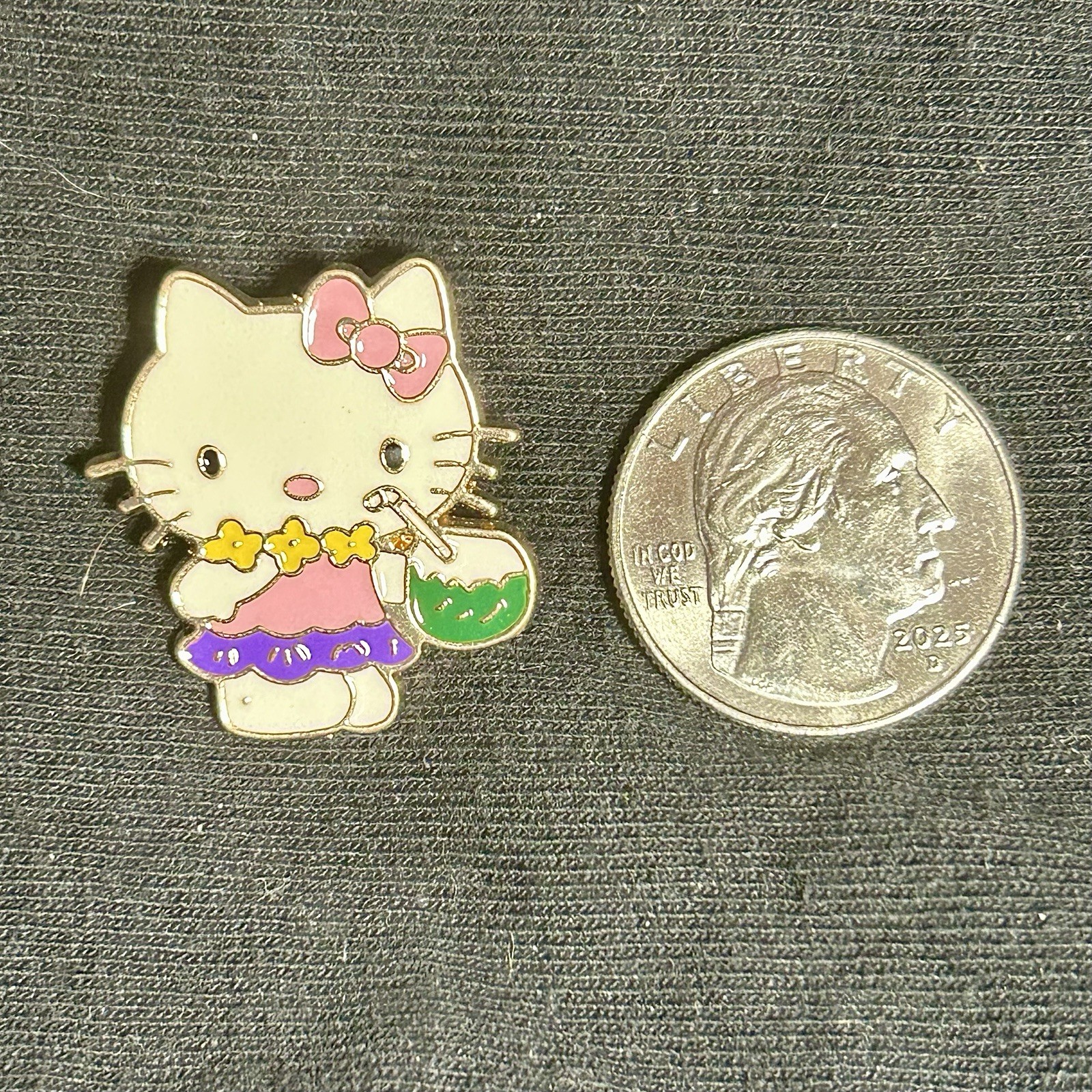 Hello Kitty Summer Outfit with Yellow Flower Hawaiian Lei, Metal, Pin, Brooch.