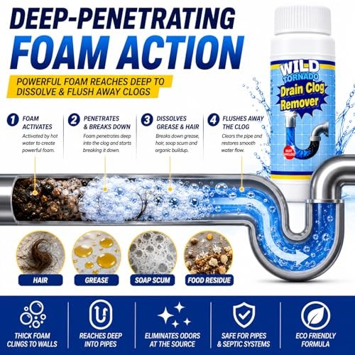 Drain Clog Remover Powder 4 Pack, Sink & Drain Cleaner Fast Drain Cleaner 4Pack