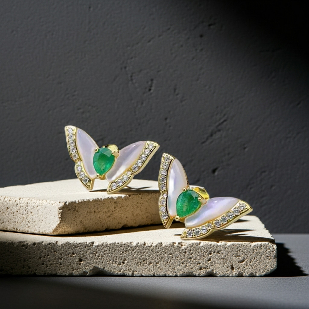 Natural Zambian Emerald Statement Earrings 3x4mm 14k Gold Plated