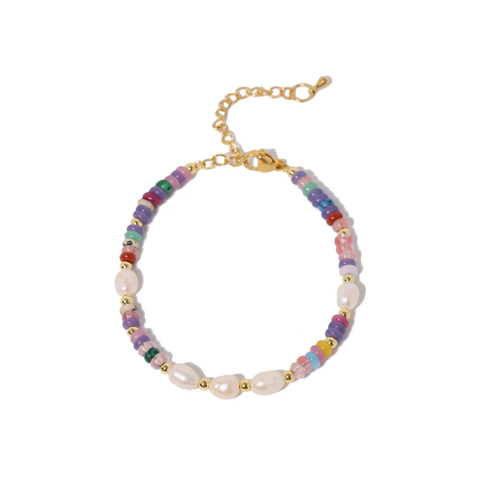 Colored Natural Stone Pearls Necklace Jewelry Women 18K Gold Plated Korean Desig