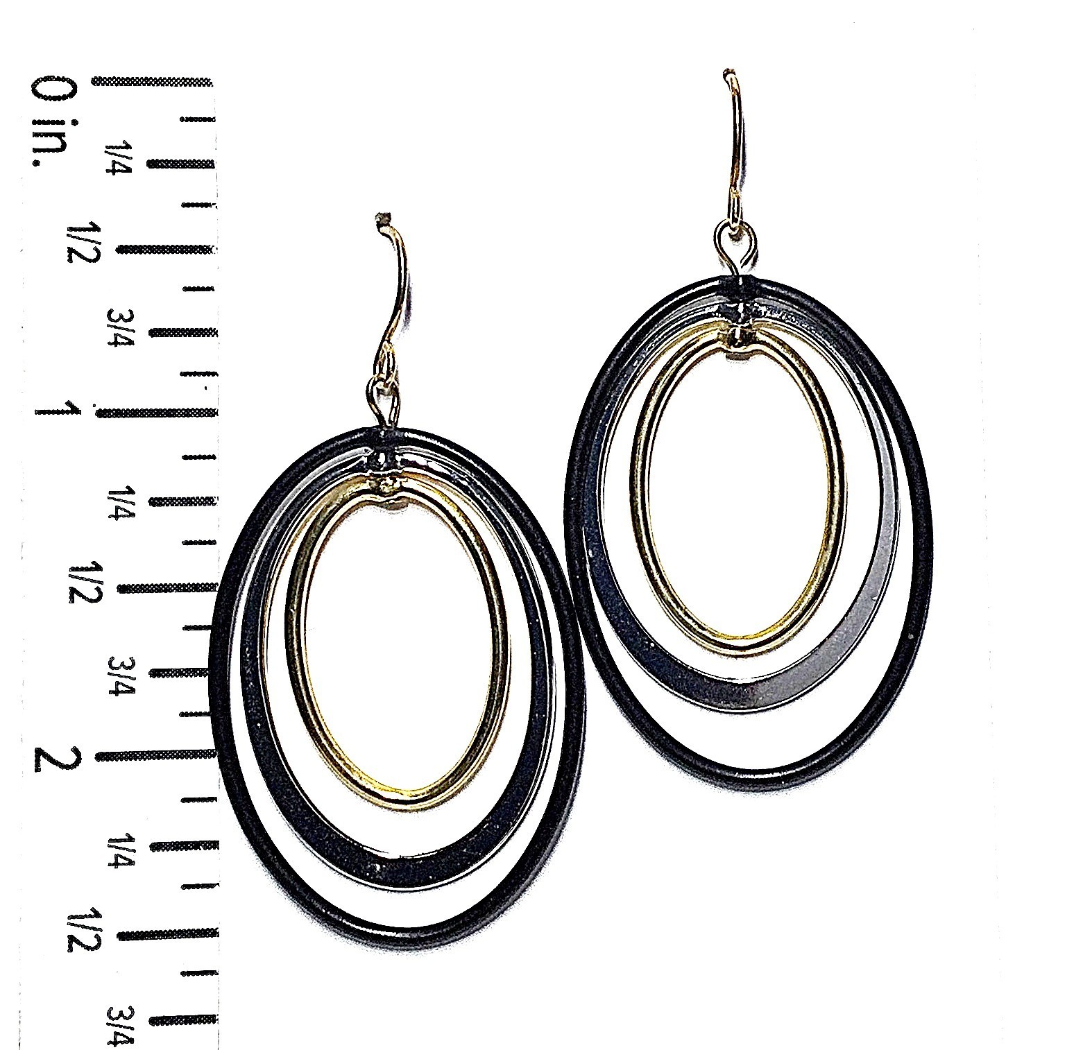 Black/Silver/Gold Tone Dangle/Drop Earrings – 2″ long – #618B