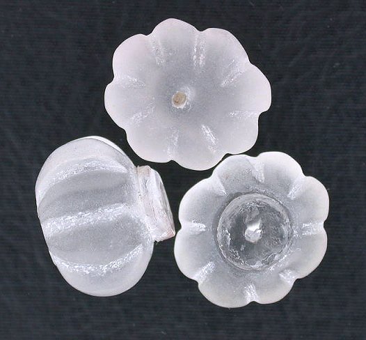 THREE Pumpkin Shaped 3/5 to 7/10 Inch x 1/2 Inch Frosted Crystal Quartz Bead