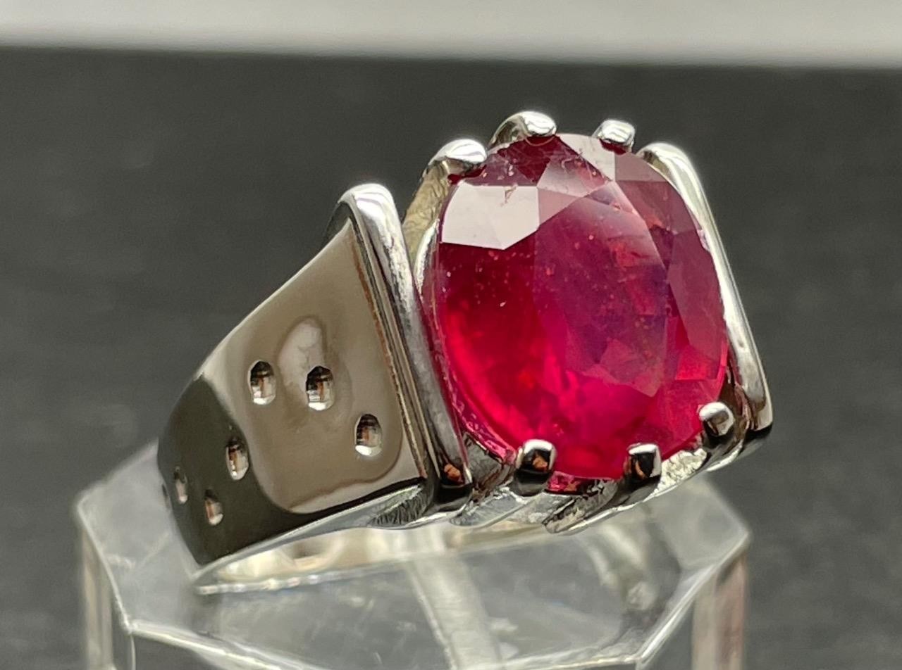 6.71 CT MINED RED RUBY .925 STERLING SILVER HANDMADE MENS RING SIZE 8.25 10GR