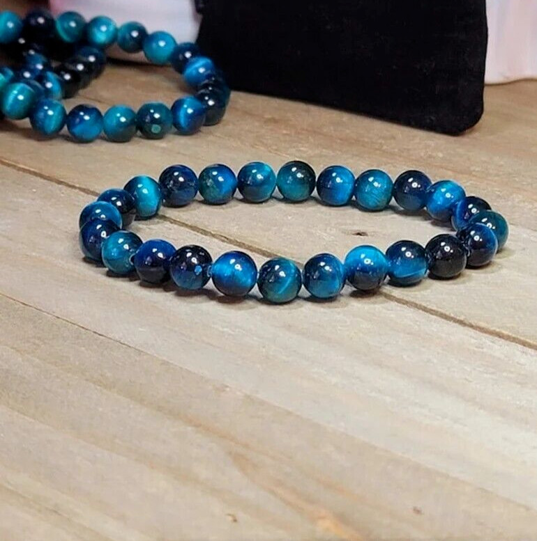 Natural 8MM Blue Tiger’s Eye Bead Healing Reiki Balance Men Women Bracelet Gifts