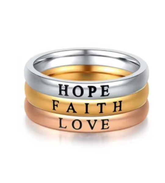 3mm Faith Hope and Love Stainless Steel RING (silver, gold, rose gold) 3 rings