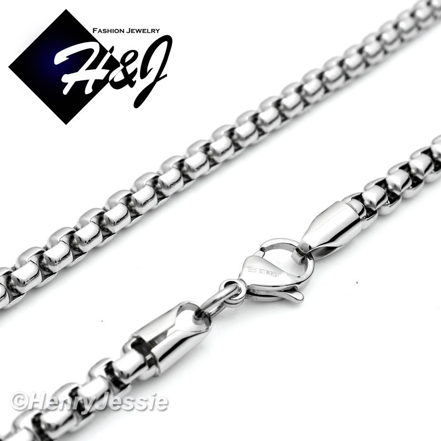 18-40″MEN Stainless Steel 5mm Silver Smooth Box Link Chain Necklace Bracelet SET