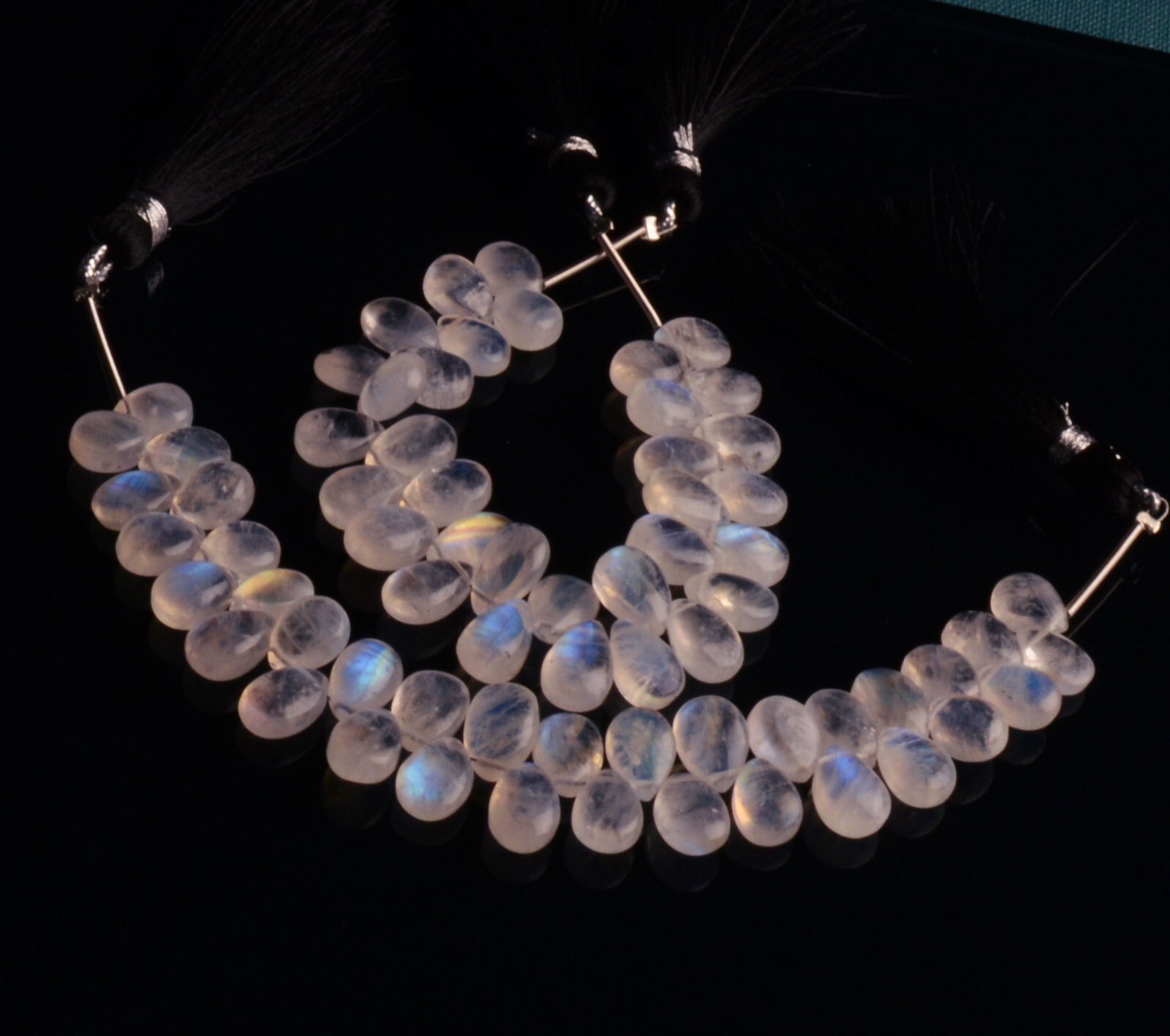 Blue Fire Rainbow Moonstone 9×7 mm Size Pear Beads 5″ Strand