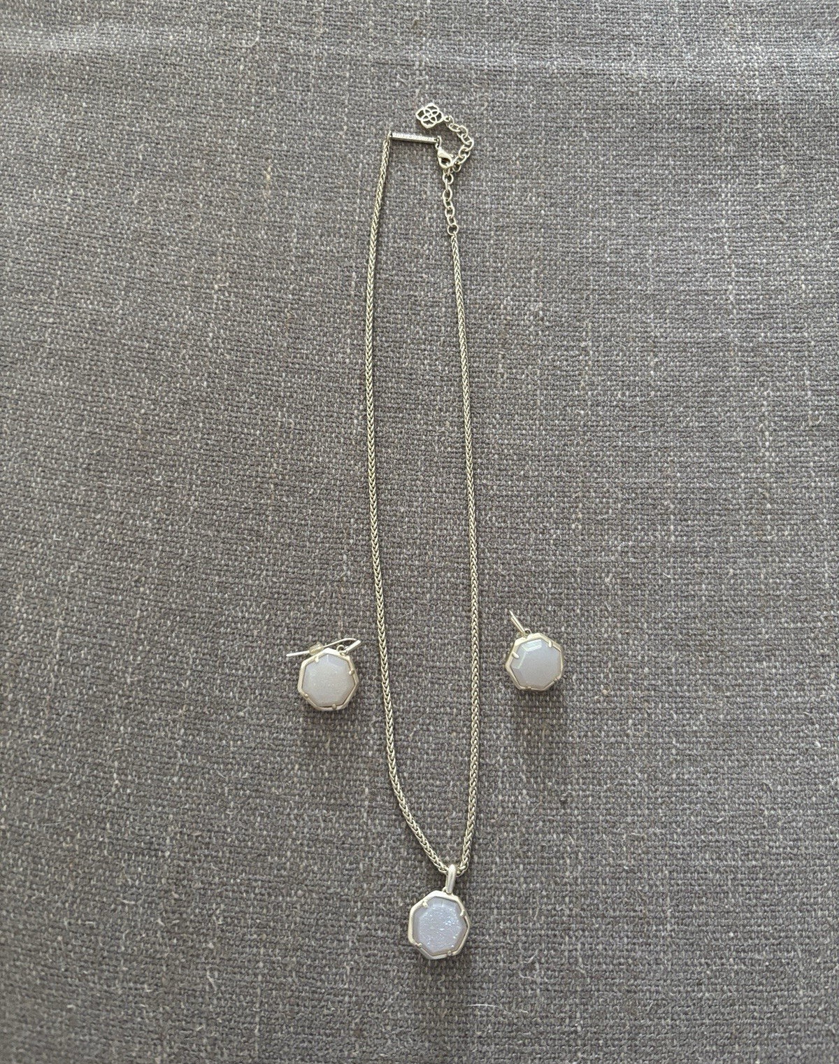 Kendra Scott Gold Tone Necklace & Earrings Set White Sparkly Octagon Stones