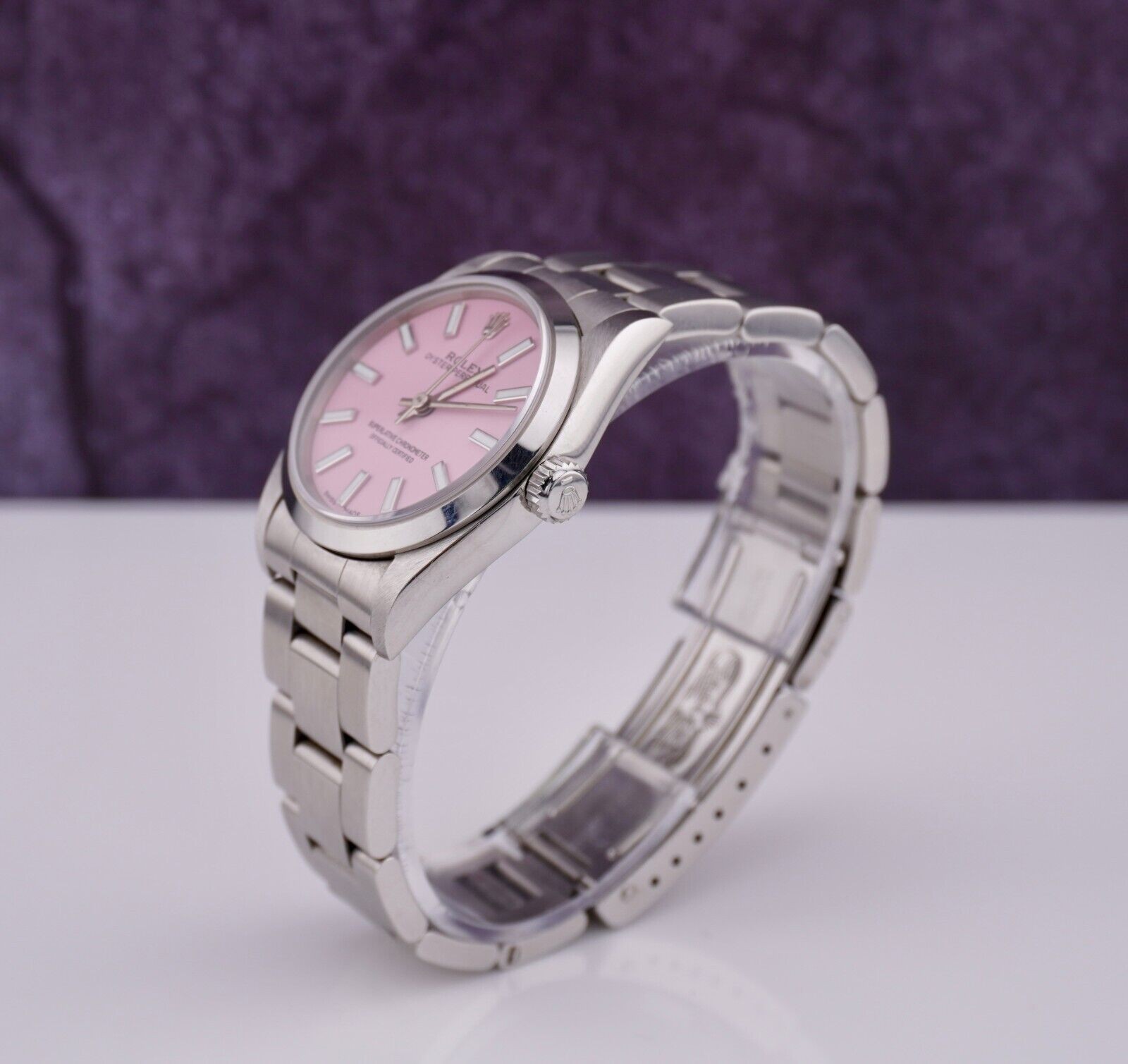 Rolex Oyster Perpetual 31mm Stainless Steel Pink Dial Watch Ref 67480