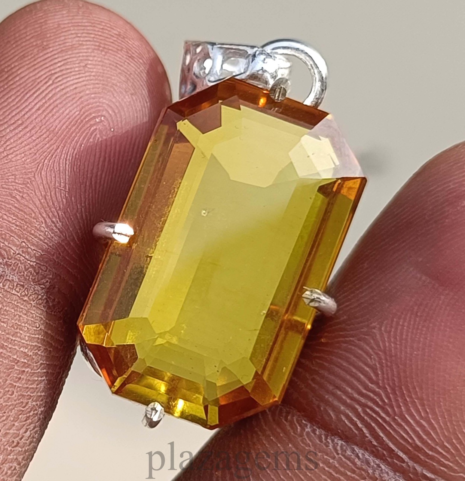 Natural Yellow Sapphire Pendant 50 Carat Emerald Cut 925 Silver Free Chain 5DJS
